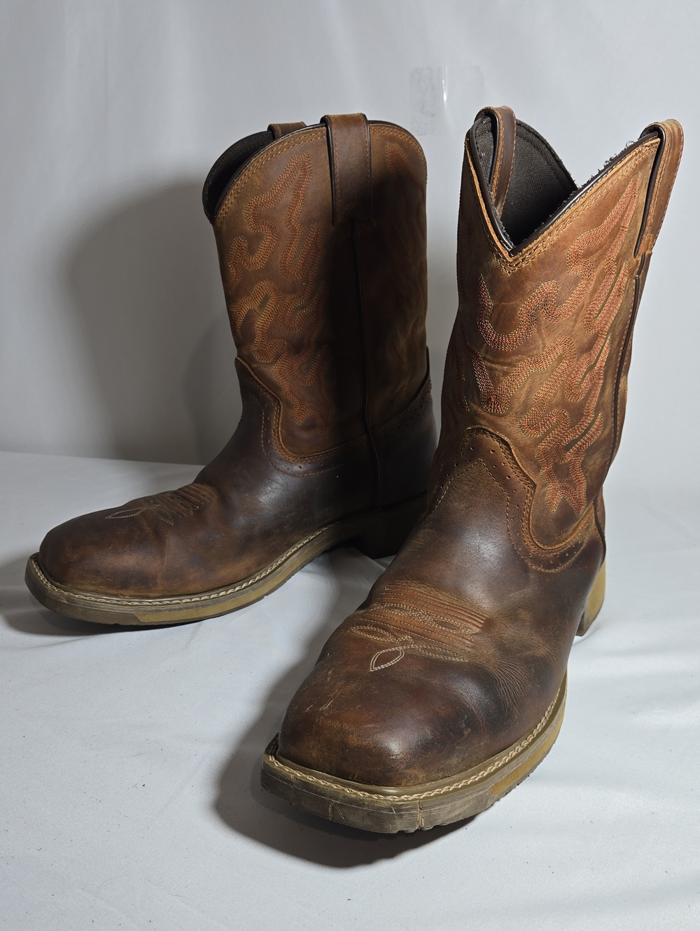 Classic Brown Leather Cowboy Work Boots - Pull-On Western Style